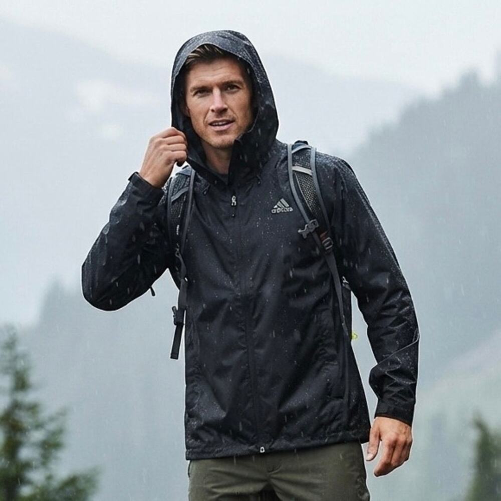 ADIDAS | Men’s Outdoor Black Waterproof Rain Jacket Warm Lightweight | Large